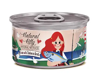 PETTRIC Natural Kitty консервы для взрослых кошек тунец с курицей в бульоне